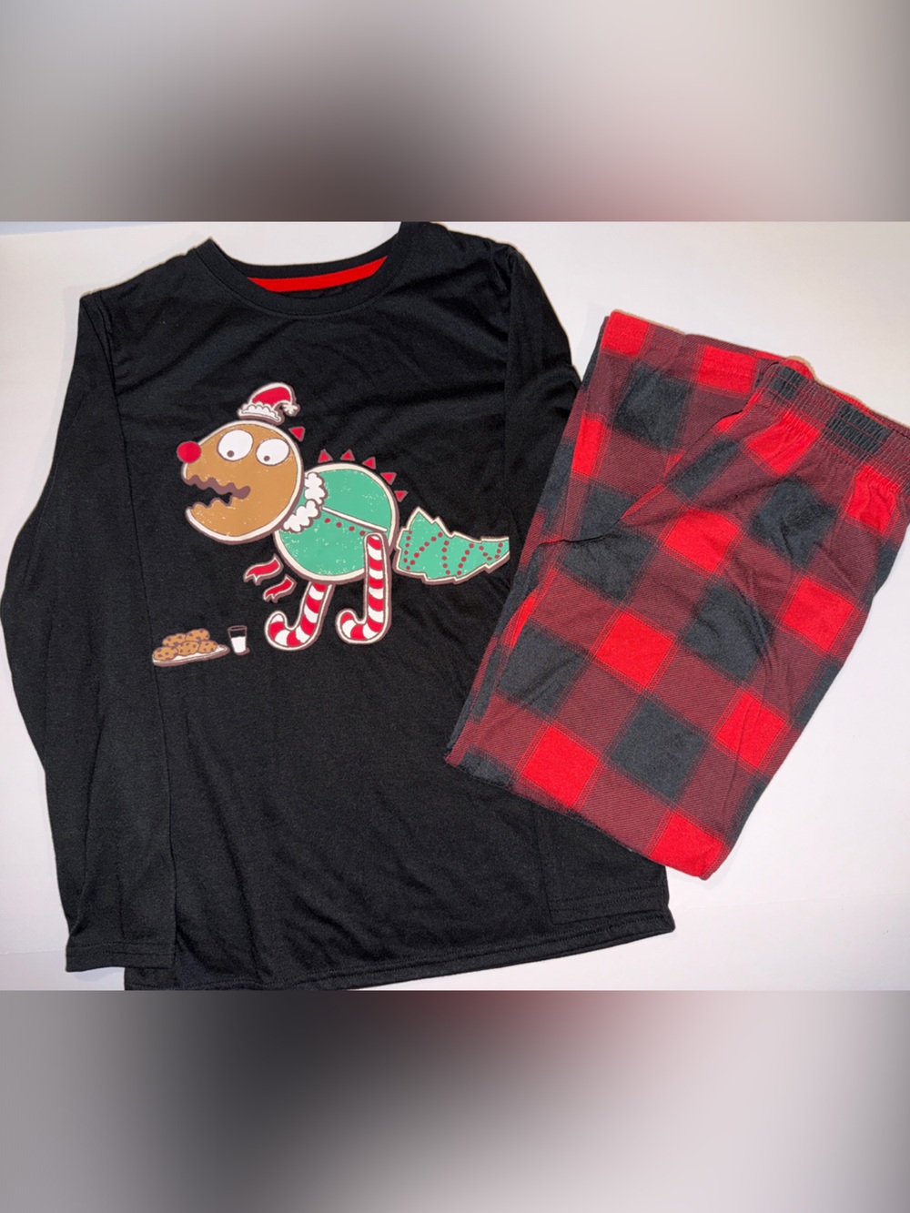 Cat & Jack Black Top with Red and Black Plaid Pajama Pants